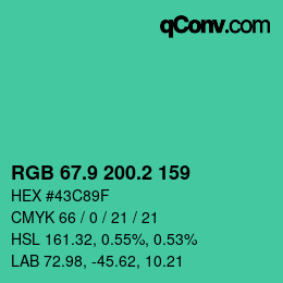 カラーコード: RGB 67.9 200.2 159 | qconv.com