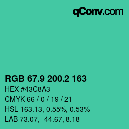 カラーコード: RGB 67.9 200.2 163 | qconv.com
