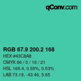 カラーコード: RGB 67.9 200.2 168 | qconv.com