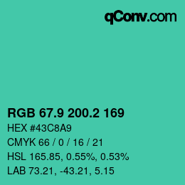 カラーコード: RGB 67.9 200.2 169 | qconv.com