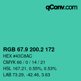 カラーコード: RGB 67.9 200.2 172 | qconv.com