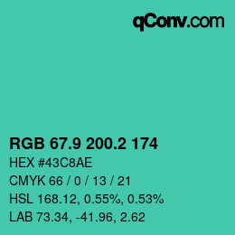 カラーコード: RGB 67.9 200.2 174 | qconv.com