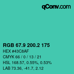 カラーコード: RGB 67.9 200.2 175 | qconv.com
