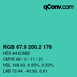 カラーコード: RGB 67.9 200.2 178 | qconv.com