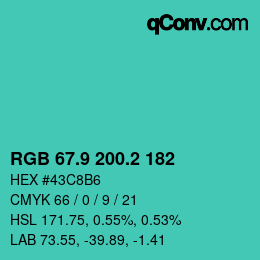 カラーコード: RGB 67.9 200.2 182 | qconv.com