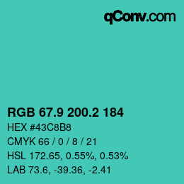 カラーコード: RGB 67.9 200.2 184 | qconv.com