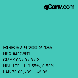 カラーコード: RGB 67.9 200.2 185 | qconv.com