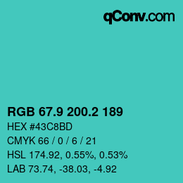 カラーコード: RGB 67.9 200.2 189 | qconv.com
