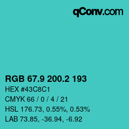 Color code: RGB 67.9 200.2 193 | qconv.com