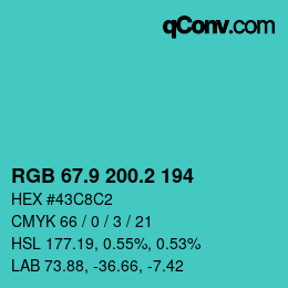 カラーコード: RGB 67.9 200.2 194 | qconv.com