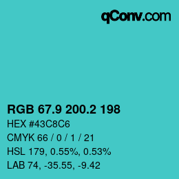 Color code: RGB 67.9 200.2 198 | qconv.com