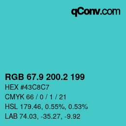 カラーコード: RGB 67.9 200.2 199 | qconv.com