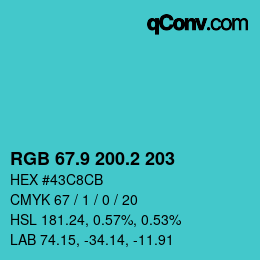 Color code: RGB 67.9 200.2 203 | qconv.com