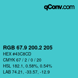 カラーコード: RGB 67.9 200.2 205 | qconv.com