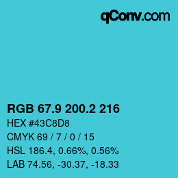 カラーコード: RGB 67.9 200.2 216 | qconv.com