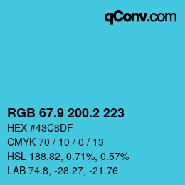 カラーコード: RGB 67.9 200.2 223 | qconv.com