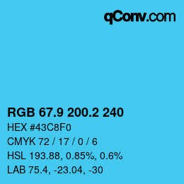 カラーコード: RGB 67.9 200.2 240 | qconv.com