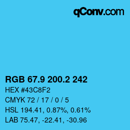 Color code: RGB 67.9 200.2 242 | qconv.com