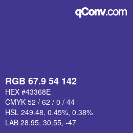 カラーコード: RGB 67.9 54 142 | qconv.com