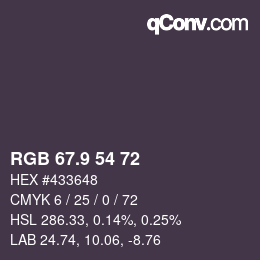 Color code: RGB 67.9 54 72 | qconv.com