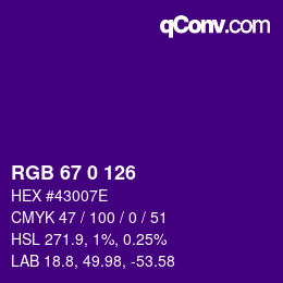 Color code: RGB 67 0 126 | qconv.com