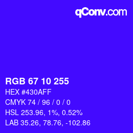 颜色代码: RGB 67 10 255 | qconv.com