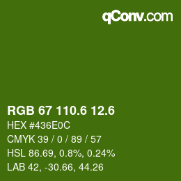 カラーコード: RGB 67 110.6 12.6 | qconv.com