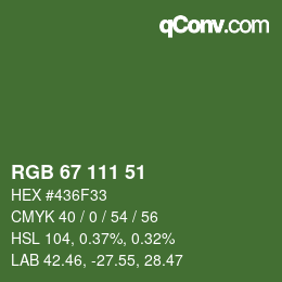 Color code: RGB 67 111 51 | qconv.com