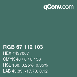 Código de color: RGB 67 112 103 | qconv.com