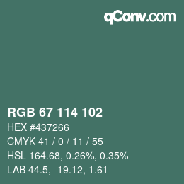 Code couleur: RGB 67 114 102 | qconv.com