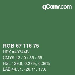 Color code: RGB 67 116 75 | qconv.com