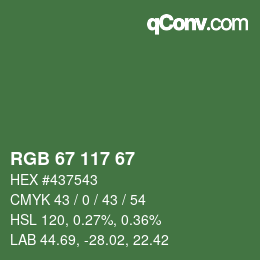 Color code: RGB 67 117 67 | qconv.com