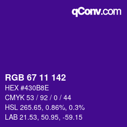 颜色代码: RGB 67 11 142 | qconv.com
