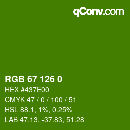 Color code: RGB 67 126 0 | qconv.com