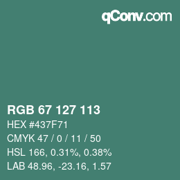 Color code: RGB 67 127 113 | qconv.com