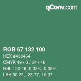 Color code: RGB 67 132 100 | qconv.com