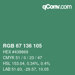 Color code: RGB 67 136 105 | qconv.com