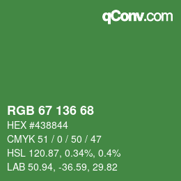 Color code: RGB 67 136 68 | qconv.com