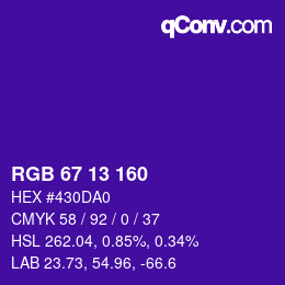 Color code: RGB 67 13 160 | qconv.com