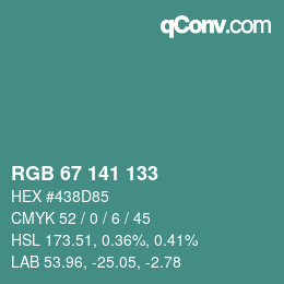 Color code: RGB 67 141 133 | qconv.com