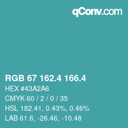 カラーコード: RGB 67 162.4 166.4 | qconv.com