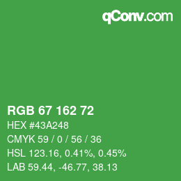 Color code: RGB 67 162 72 | qconv.com