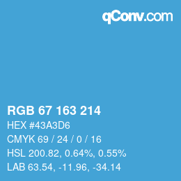 カラーコード: RGB 67 163 214 | qconv.com