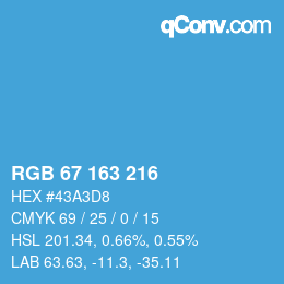 カラーコード: RGB 67 163 216 | qconv.com