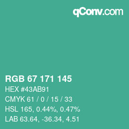 Color code: RGB 67 171 145 | qconv.com