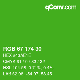 Color code: RGB 67 174 30 | qconv.com