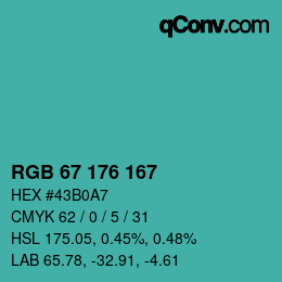 カラーコード: RGB 67 176 167 | qconv.com