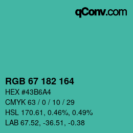 Color code: RGB 67 182 164 | qconv.com