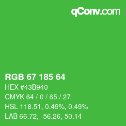 カラーコード: RGB 67 185 64 | qconv.com