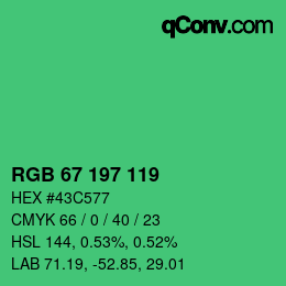 カラーコード: RGB 67 197 119 | qconv.com